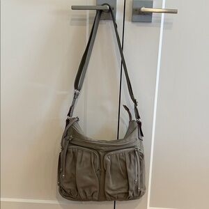 MZ Wallace Mia Bedford Grey & Silver Crossbody Bag w/ zip pouch